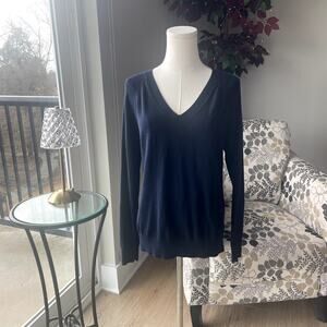 Banana Republic Navy Cotton Blend V -Neck Forever Sweater Sz M